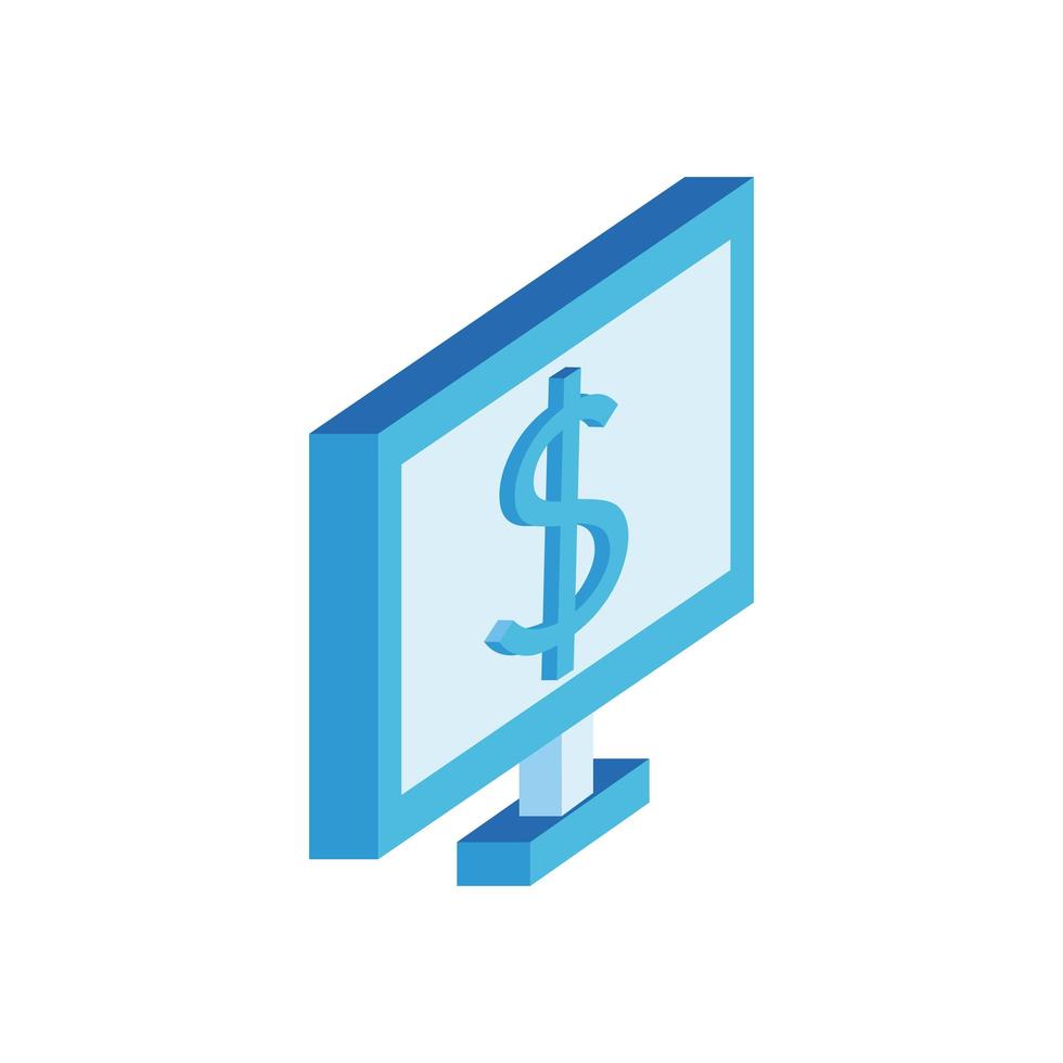 desktop with dollar symbol isometric style icon vector