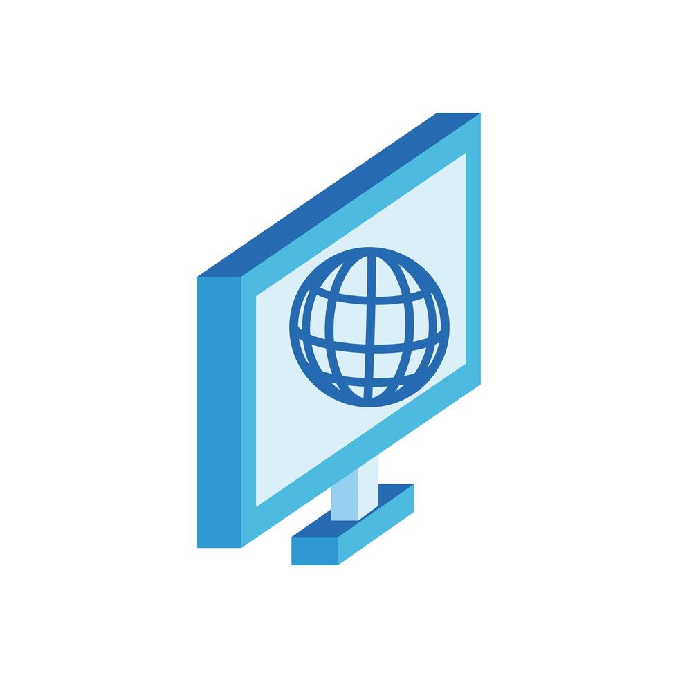 desktop with sphere browser isometric style icon vector