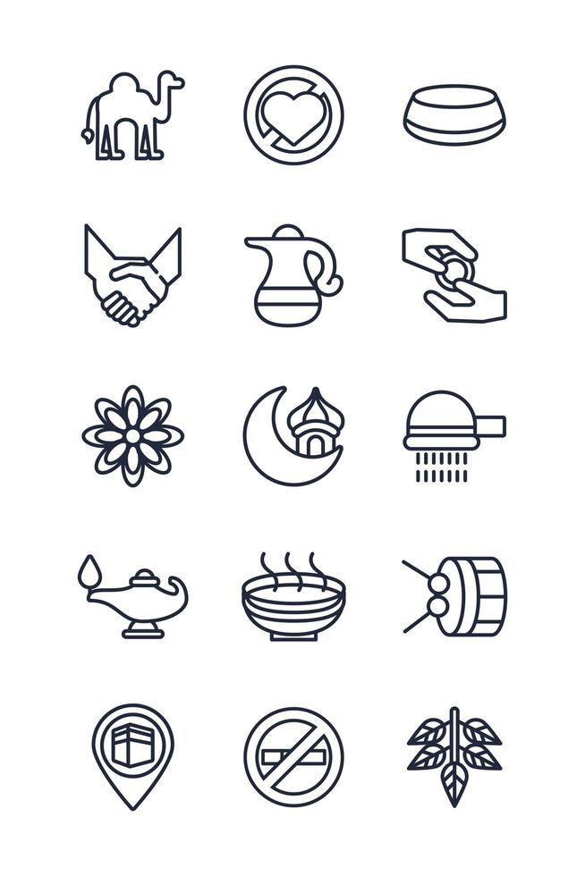 eid mubarak set line style icons vector