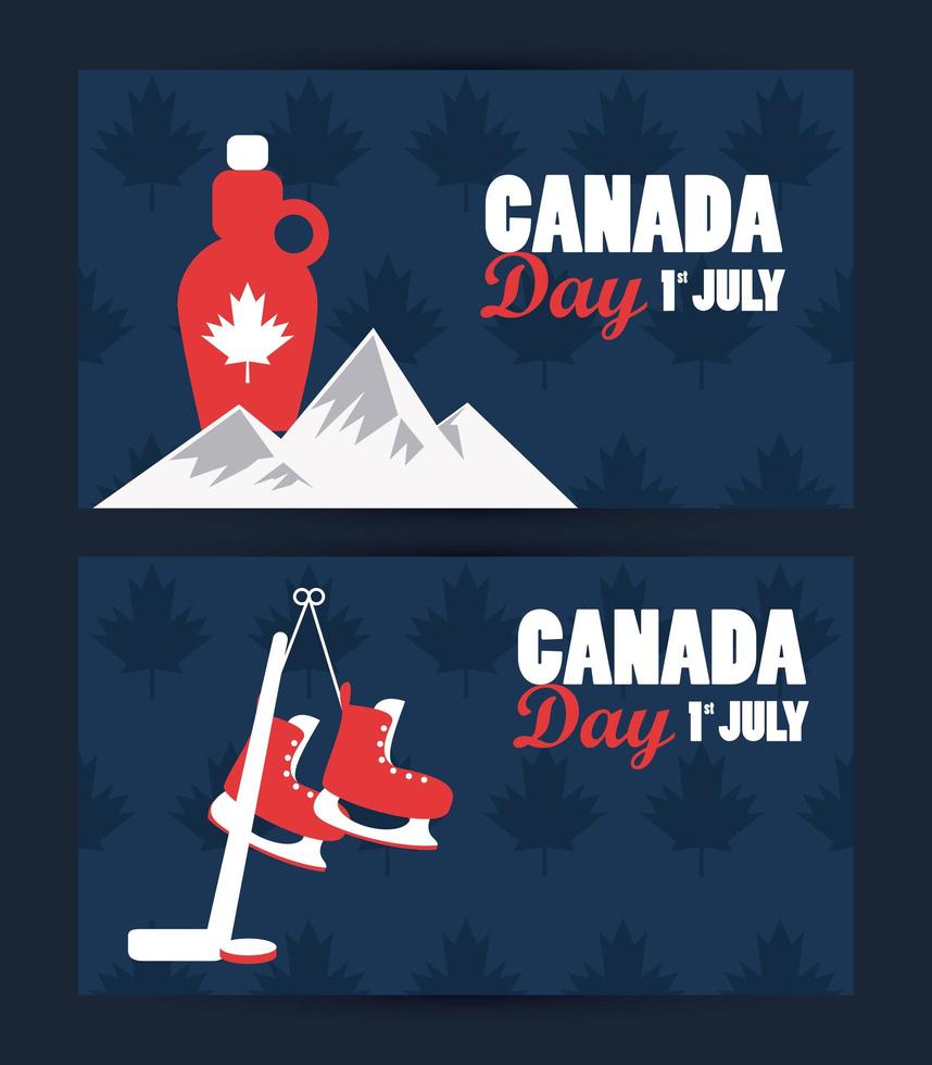 first july canada day celebration poster with mountains and maple syrup vector