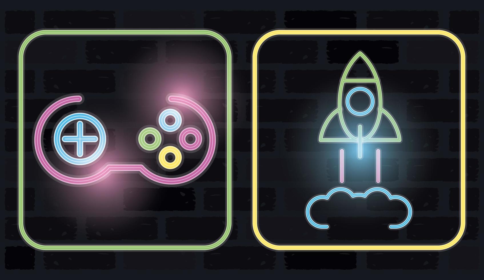 retro video game neon with rocket and control vector