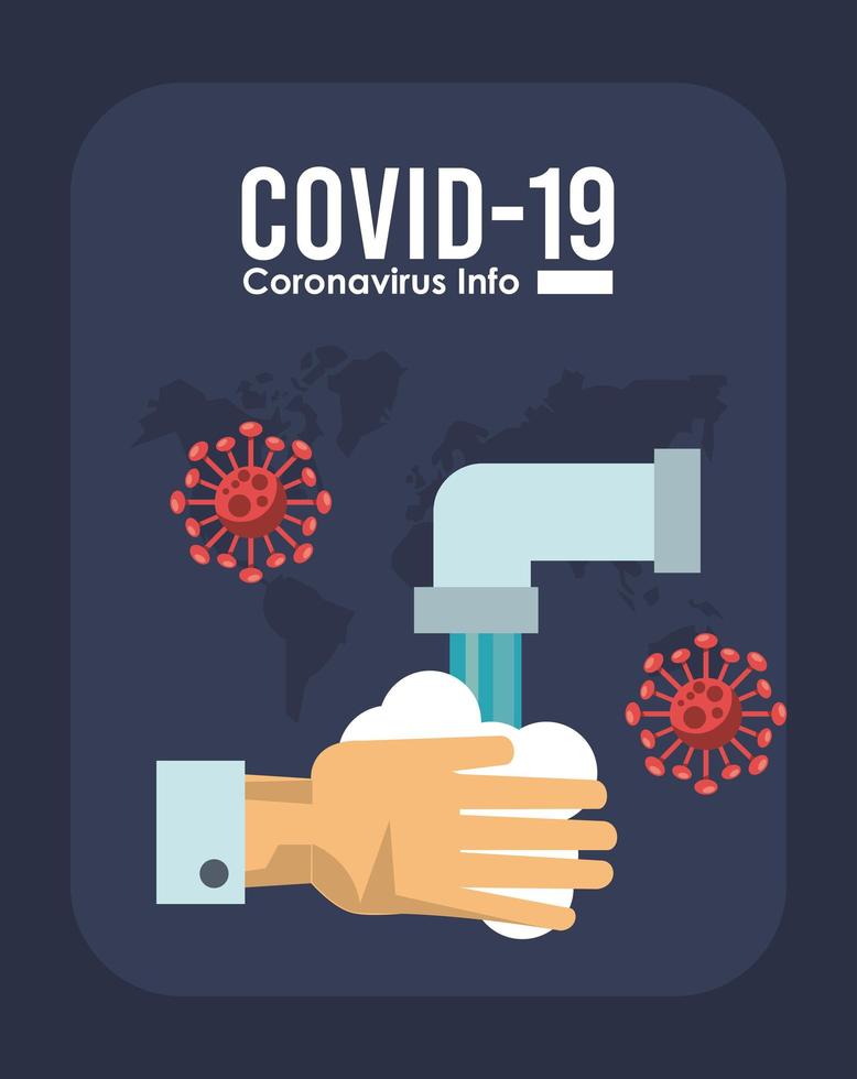 Infografía del virus corona con lavado de manos. vector
