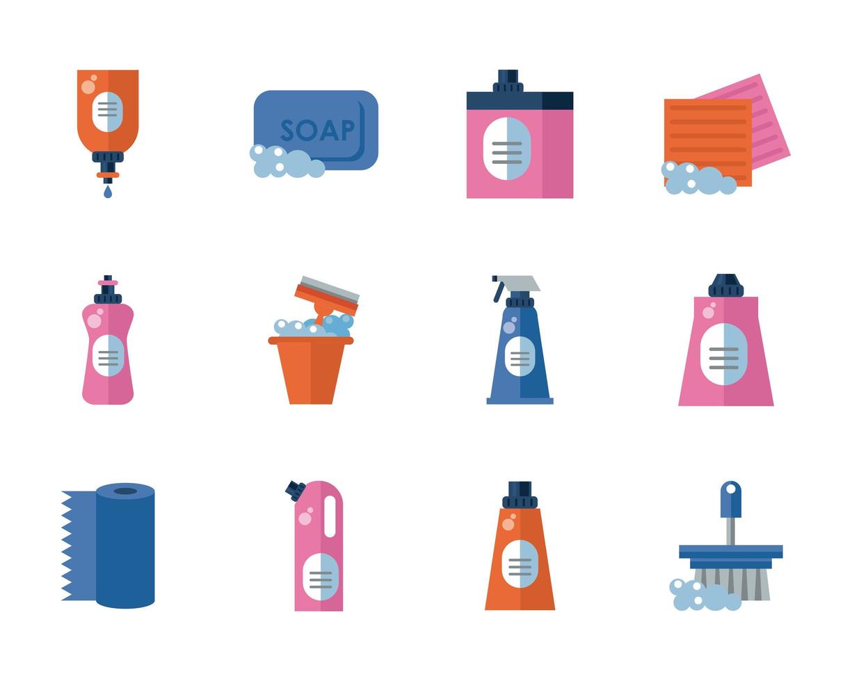 bundle of desinfectants set icons vector