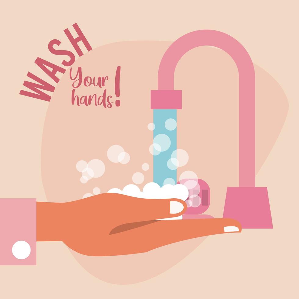 wash your hands campaign poster with water tap vector