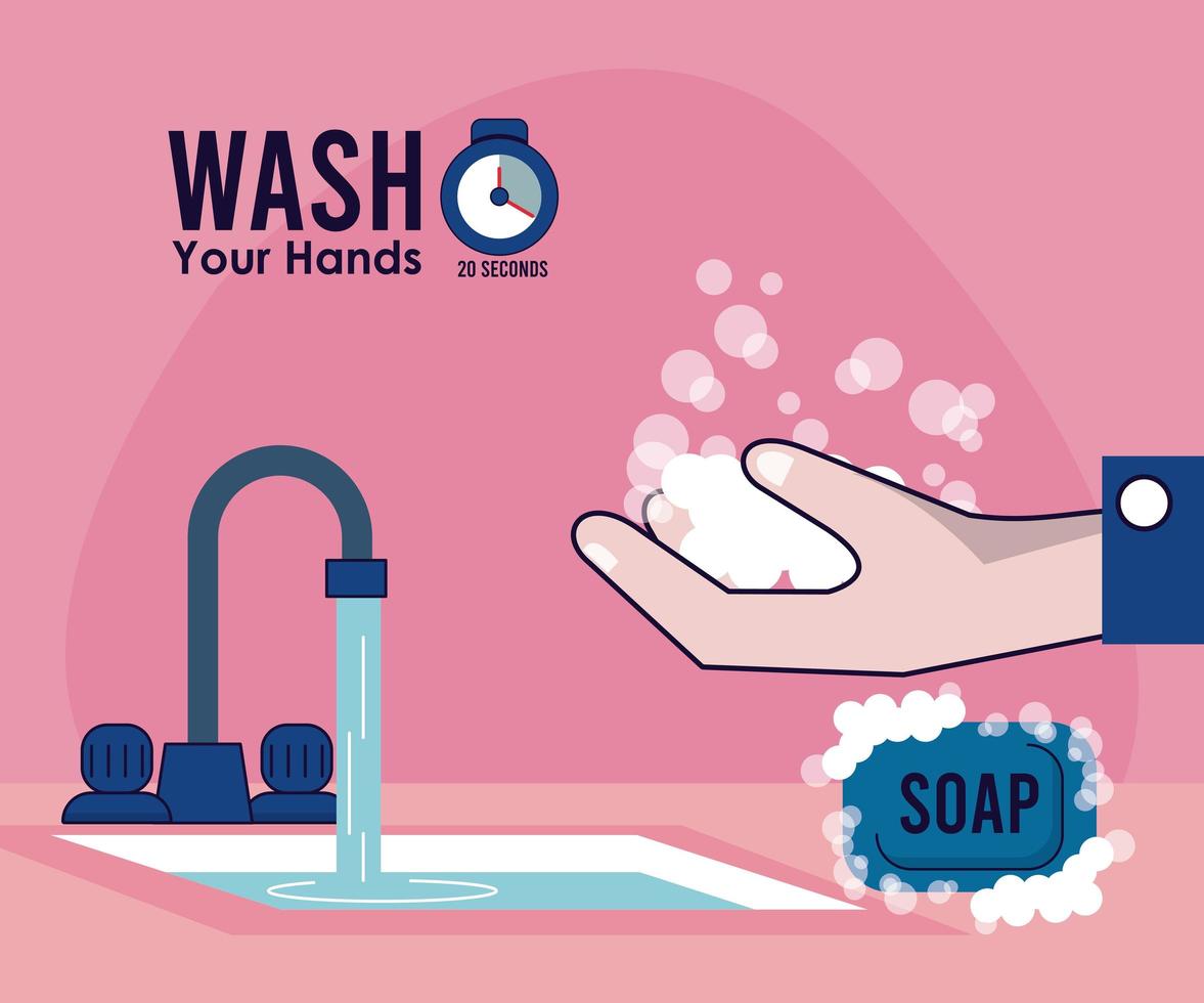 wash your hands campaign poster with water tap vector