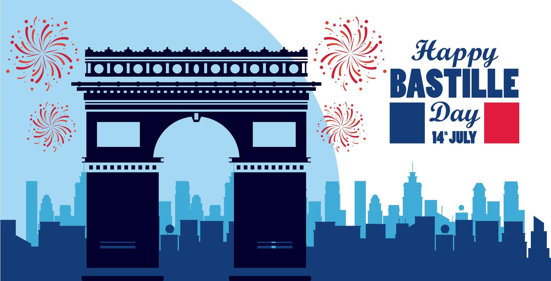 happy bastille day celebration with arch of triumph vector