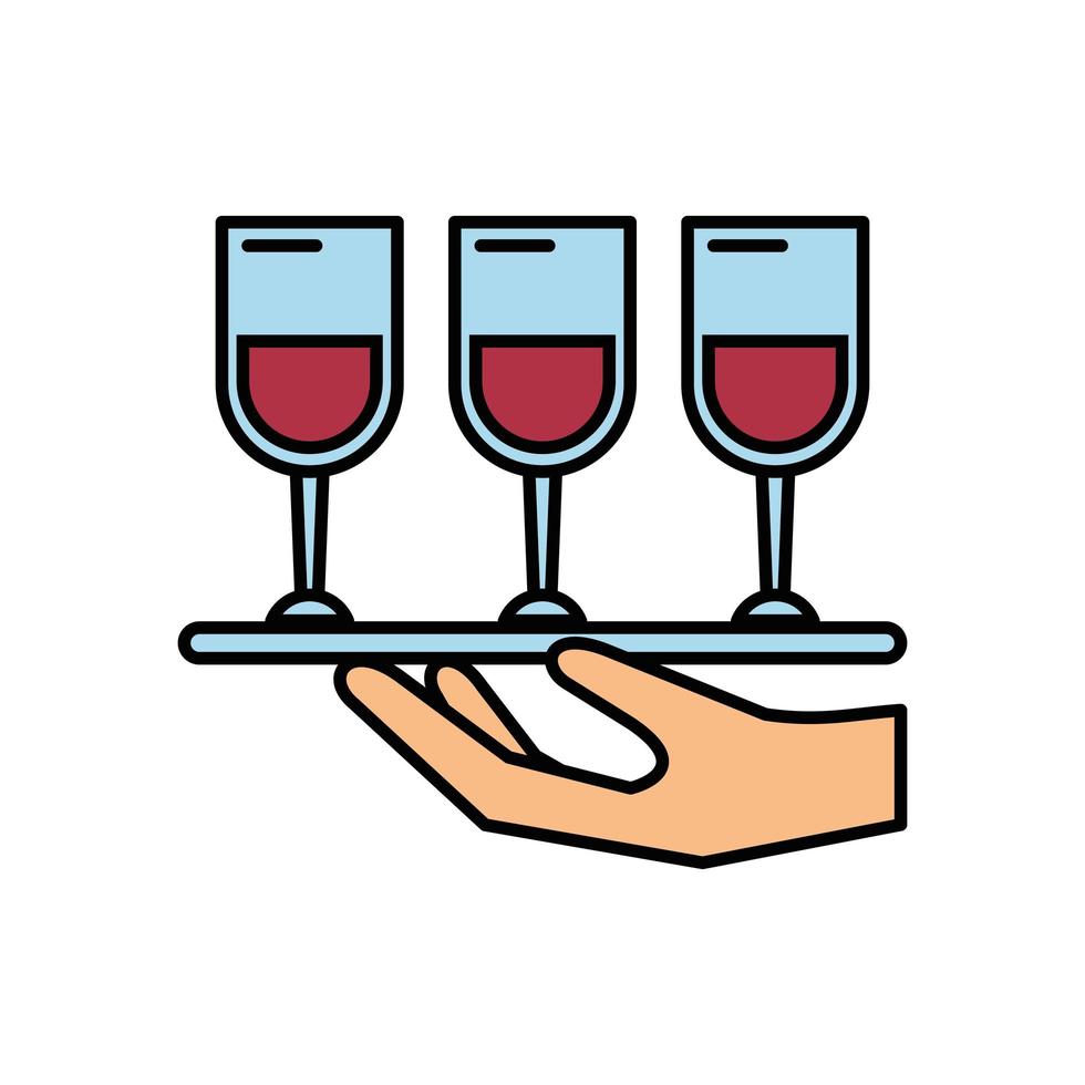 hand lifting tray with wine cups vector