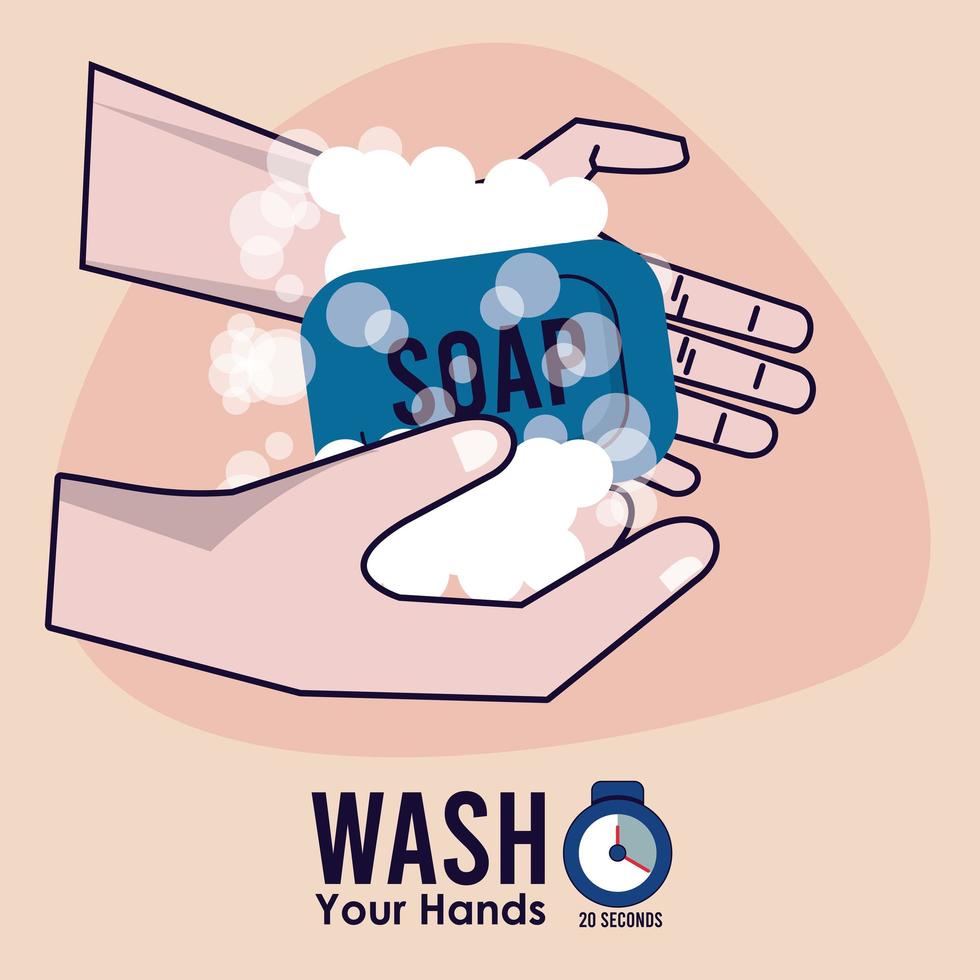 wash your hands campaign poster with soap vector