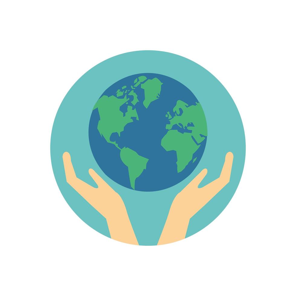 hands with world planet earth vector