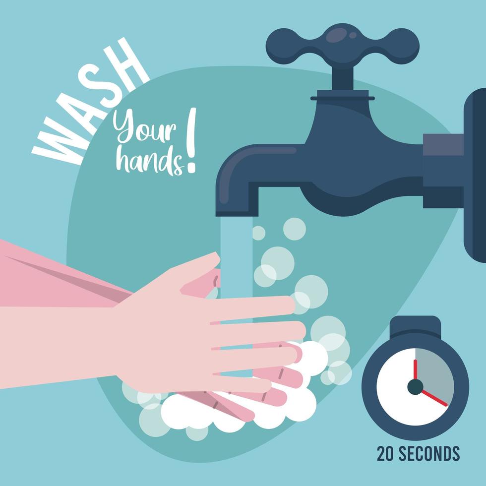 wash your hands campaign poster with water tap vector