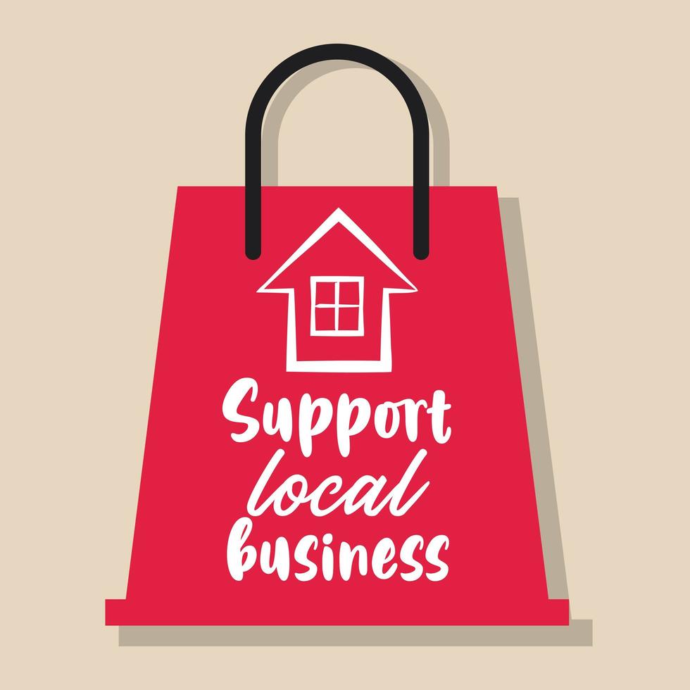 support local business poster with shopping bag vector