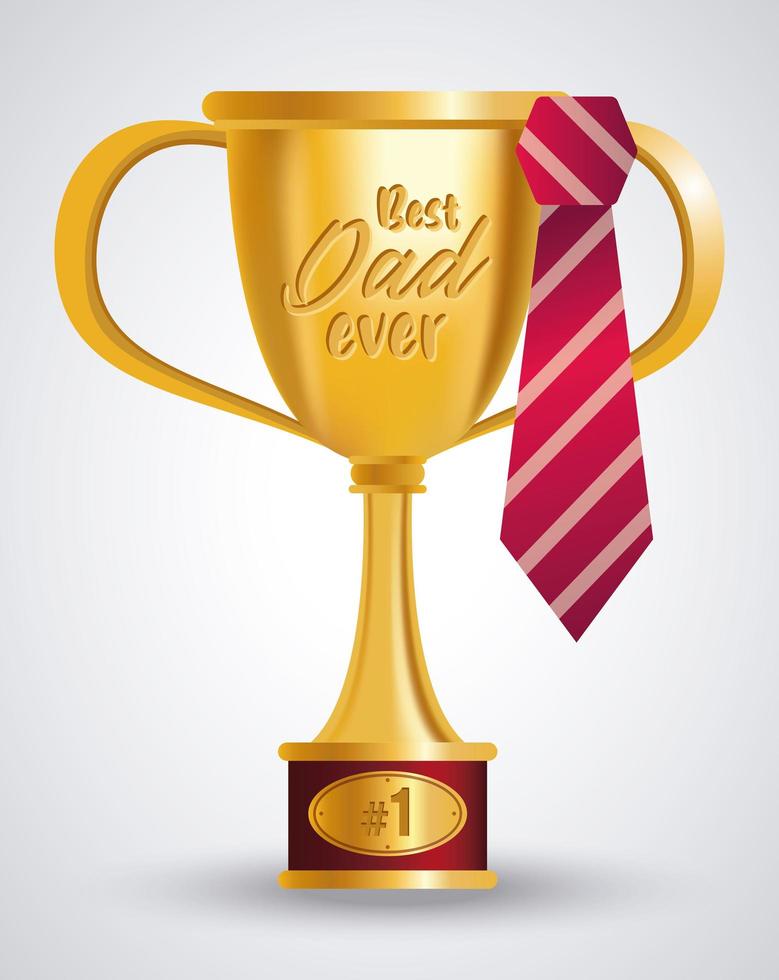 happy fathers day card with trophy cup vector