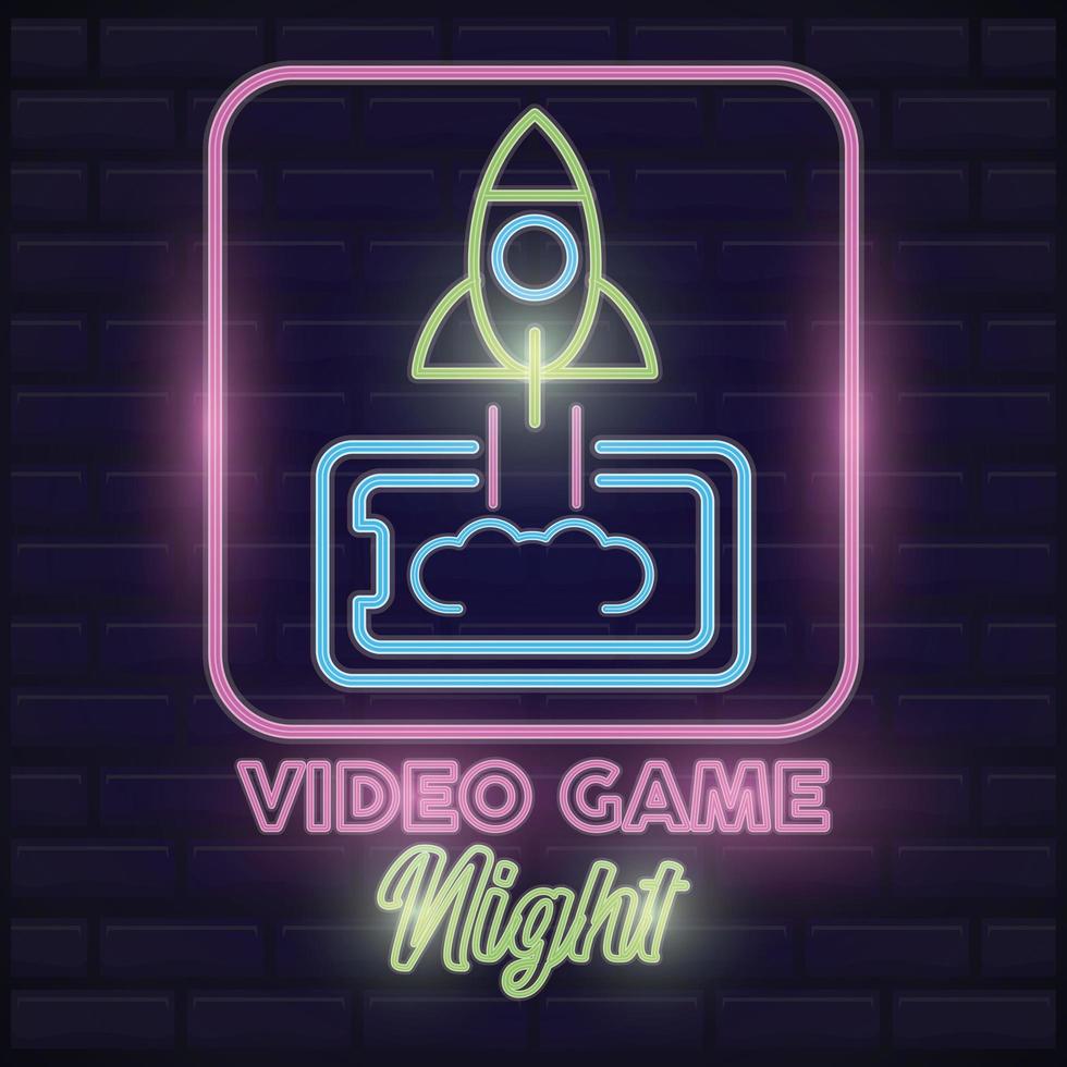 retro video game neon with rocket vector