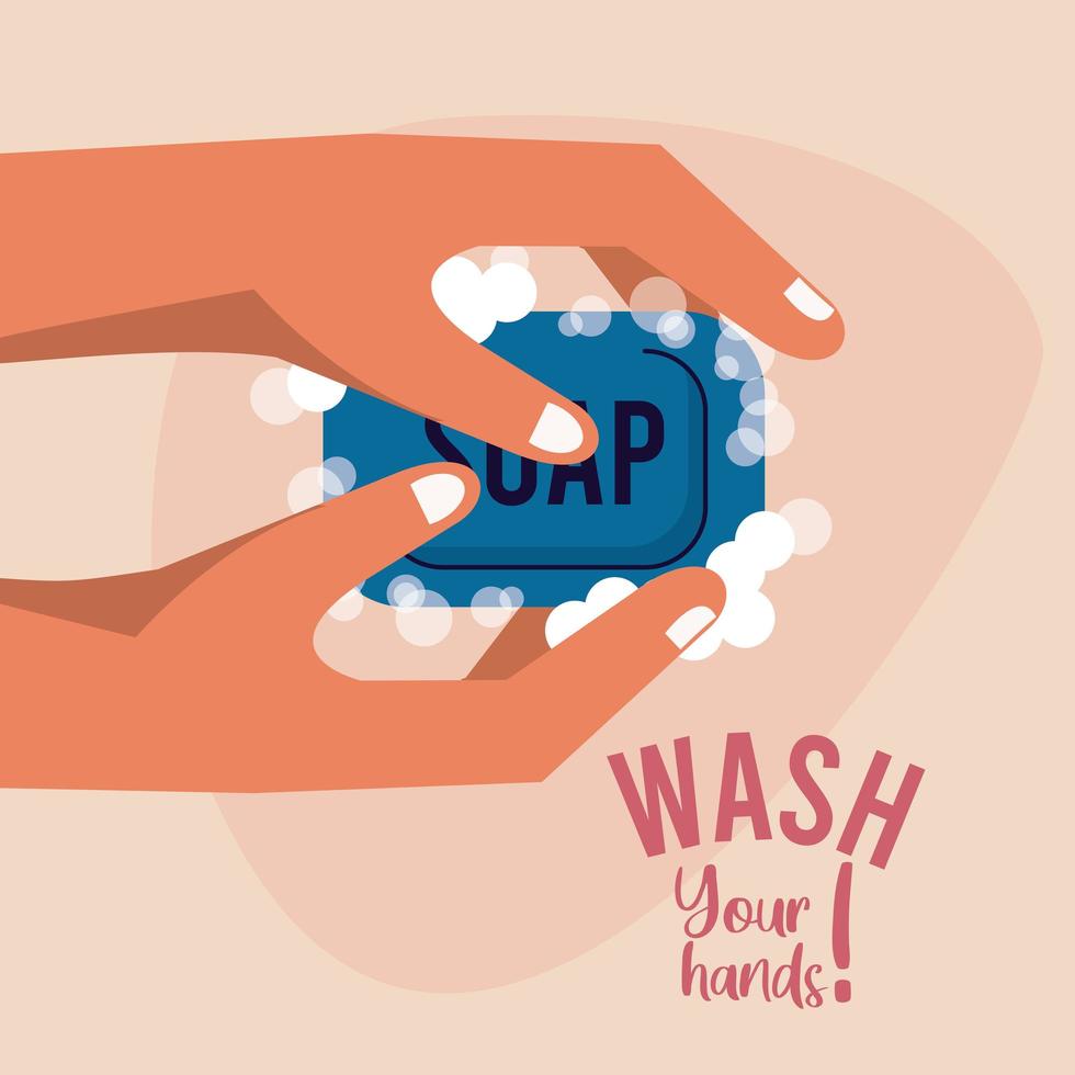 wash your hands campaign poster with soap vector