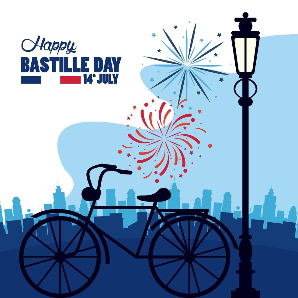 happy bastille day celebration with retro bicycle vector