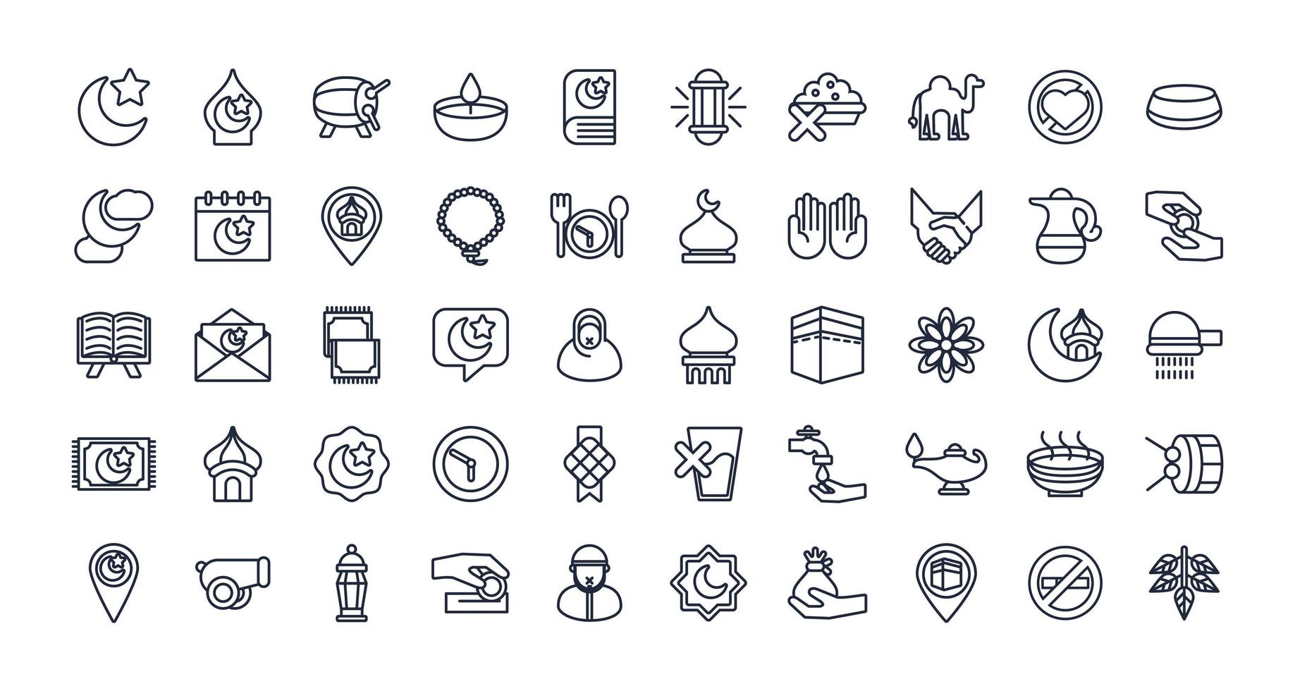 eid mubarak set line style icons vector