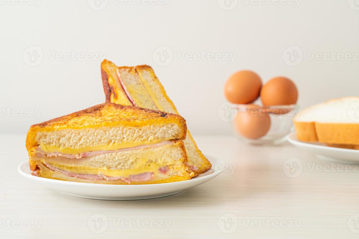 sandwich ham cheese on white plate photo