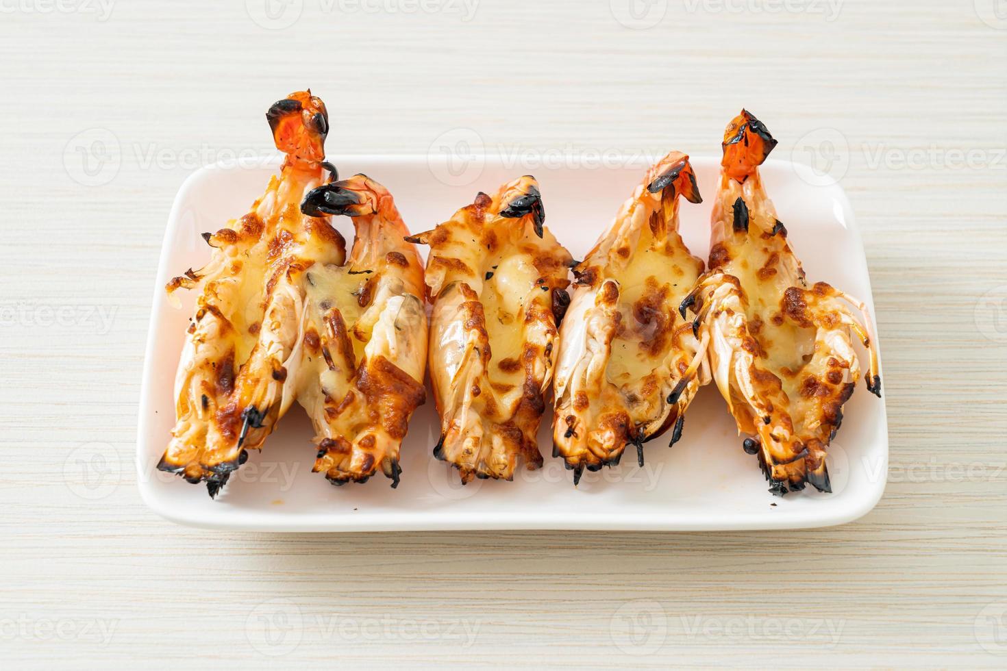 grilled river prawns or shrimps with cheese photo