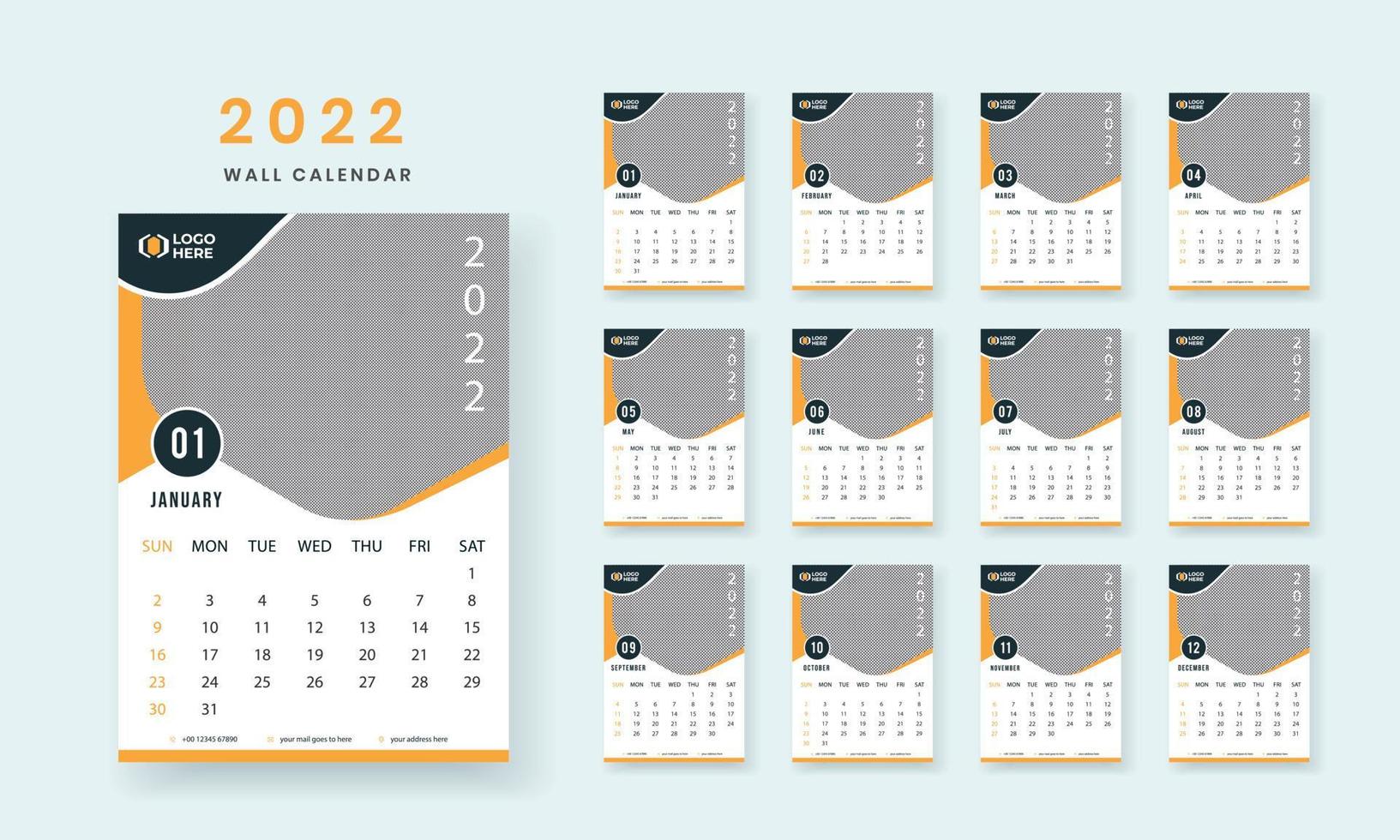 WebWall Calendar 2022 Template Design vector