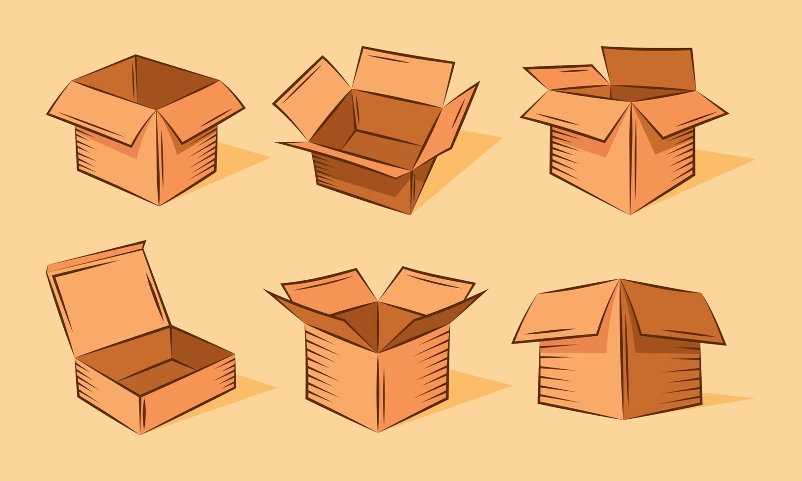 Juego De Cajas De Cartón Para Entrega Y Almacenaje. Colección De Cajas De  Cartón Aisladas Con Varios Ángulos Y Puntos De Vista. Ilustraciones svg,  vectoriales, clip art vectorizado libre de derechos. Image