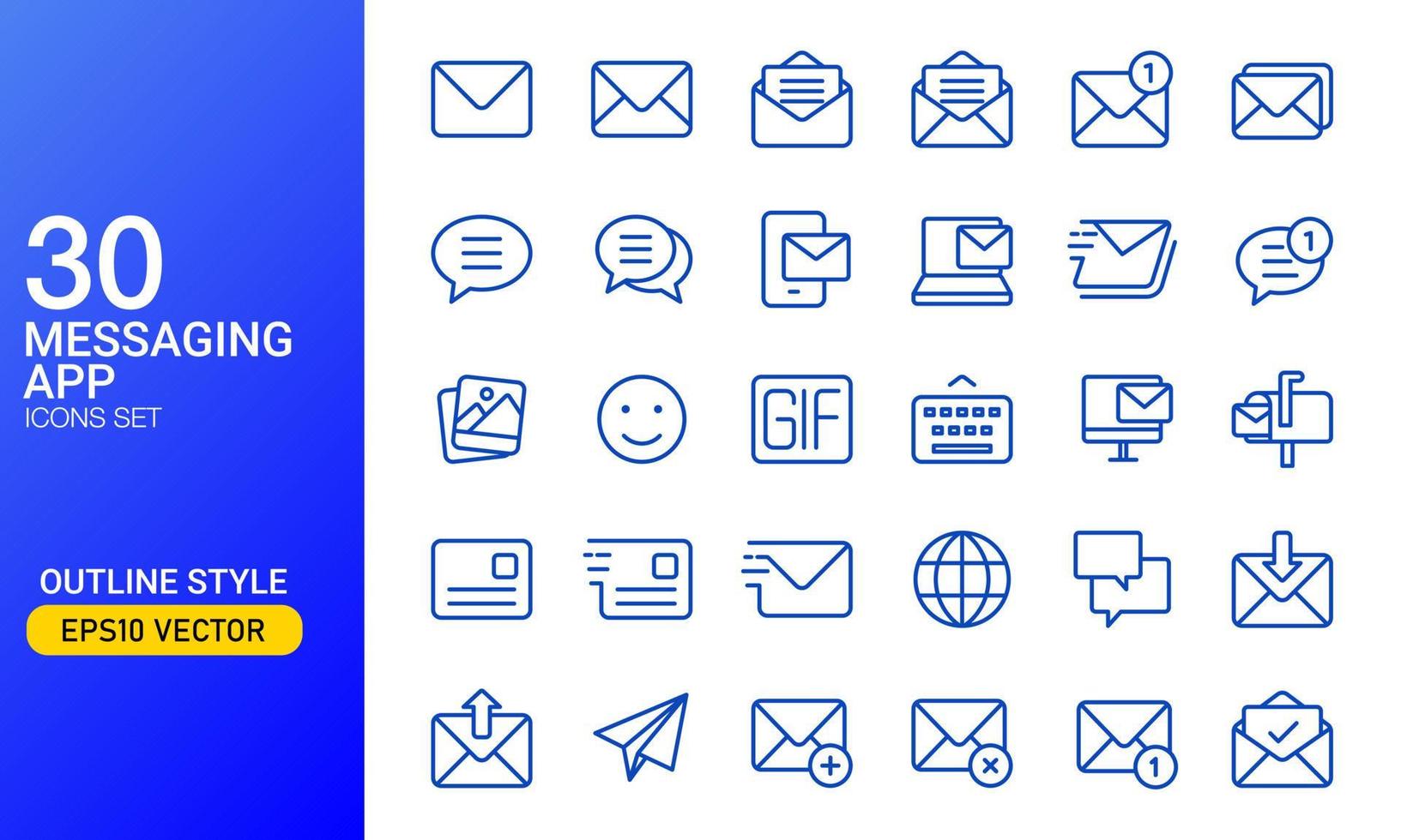 Messaging app icon set. Message and mail outlined icon collection. Suitable for design element of chat and messaging app user interface. vector