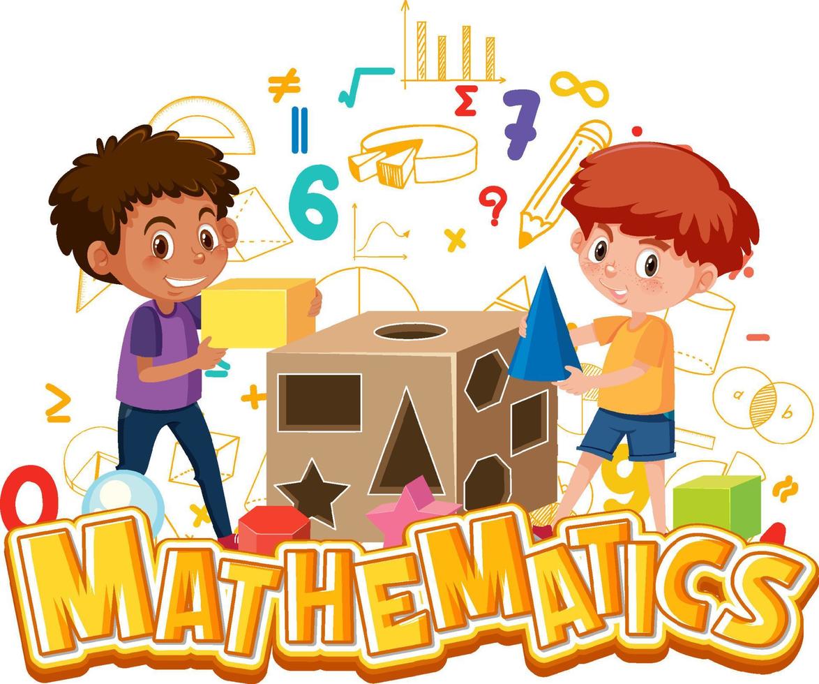 icono de matemáticas con niños y herramientas de matemáticas vector