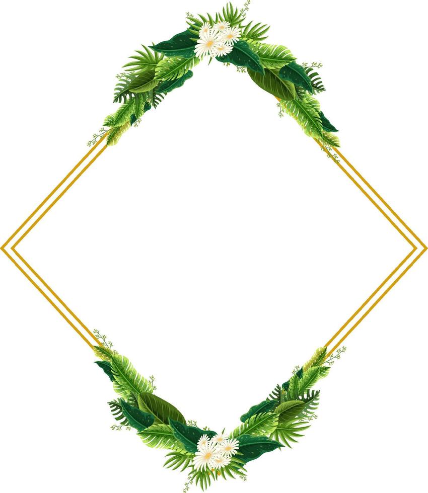Rotated square border frame with green foliage vector
