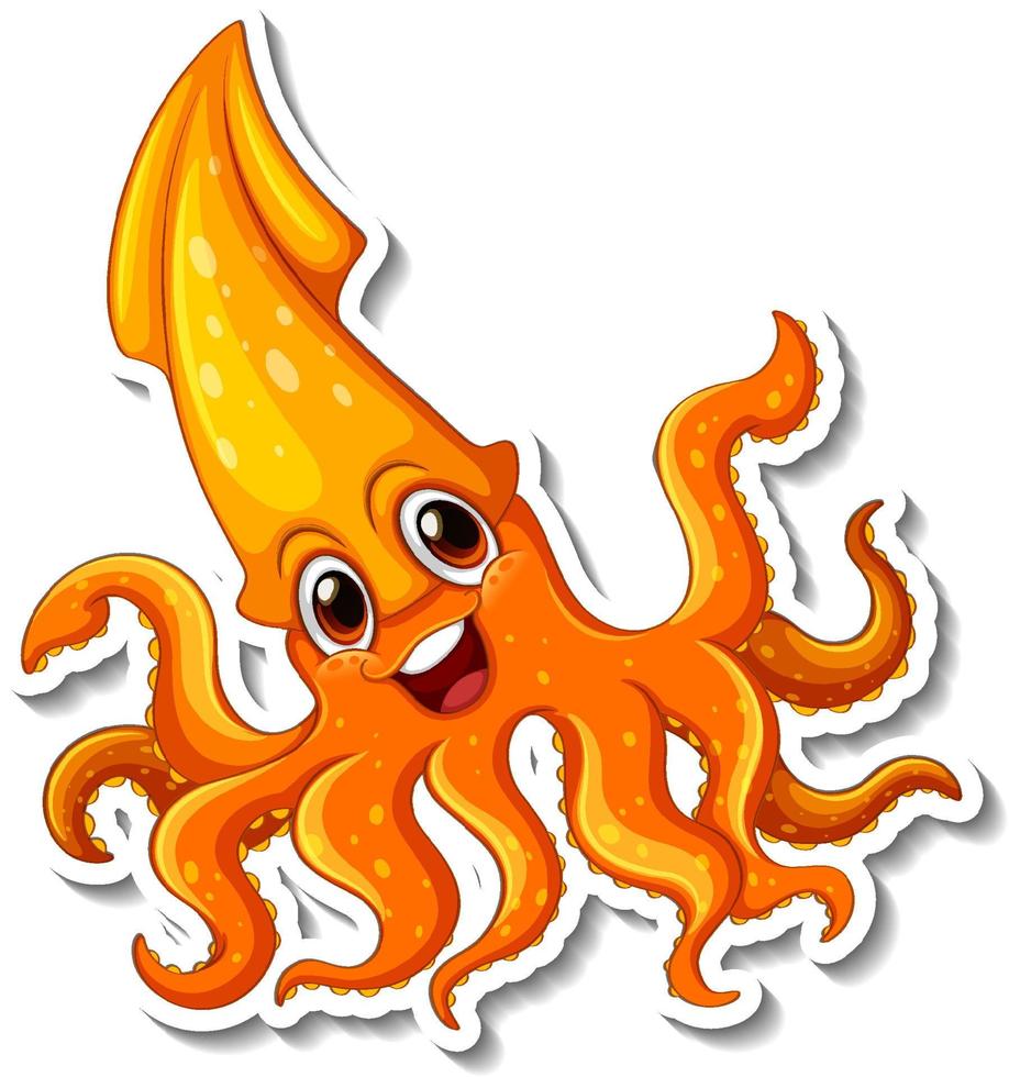 Squid sea animal cartoon sticker vector