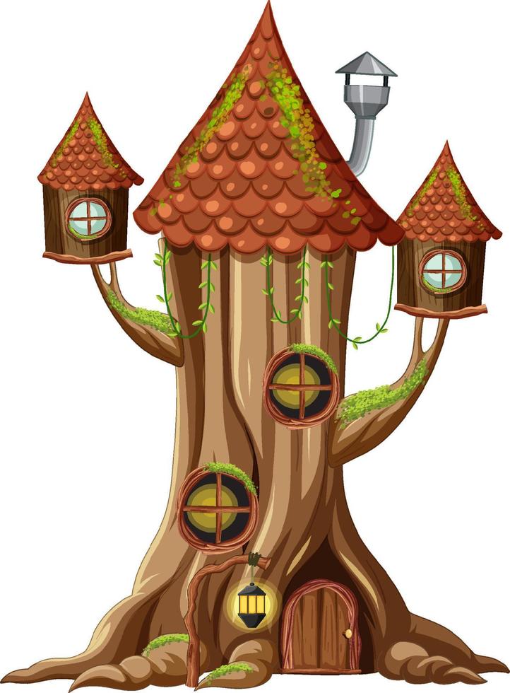 Fantasy tree house inside tree trunk vector