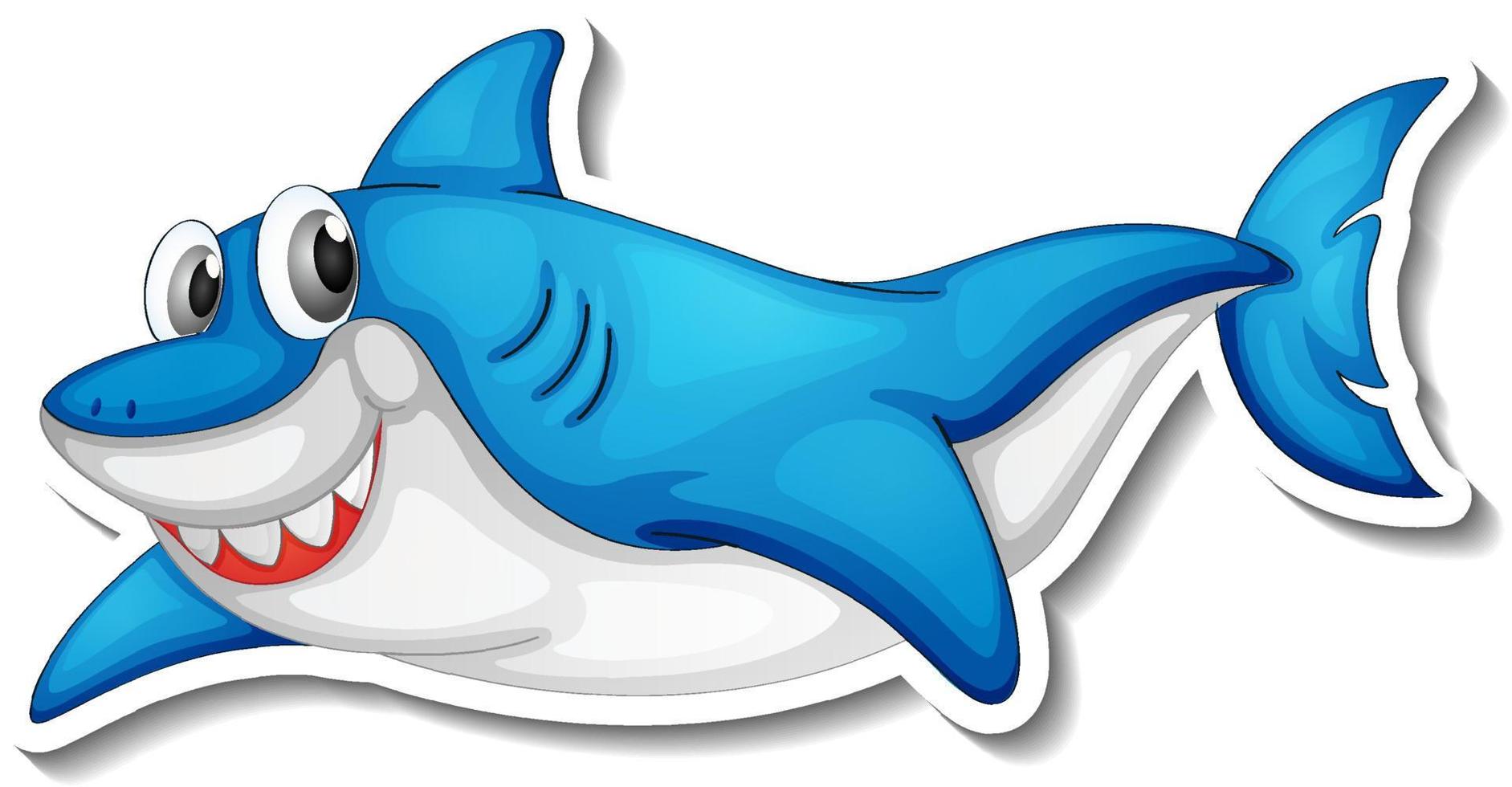 Smiling blue shark cartoon sticker vector