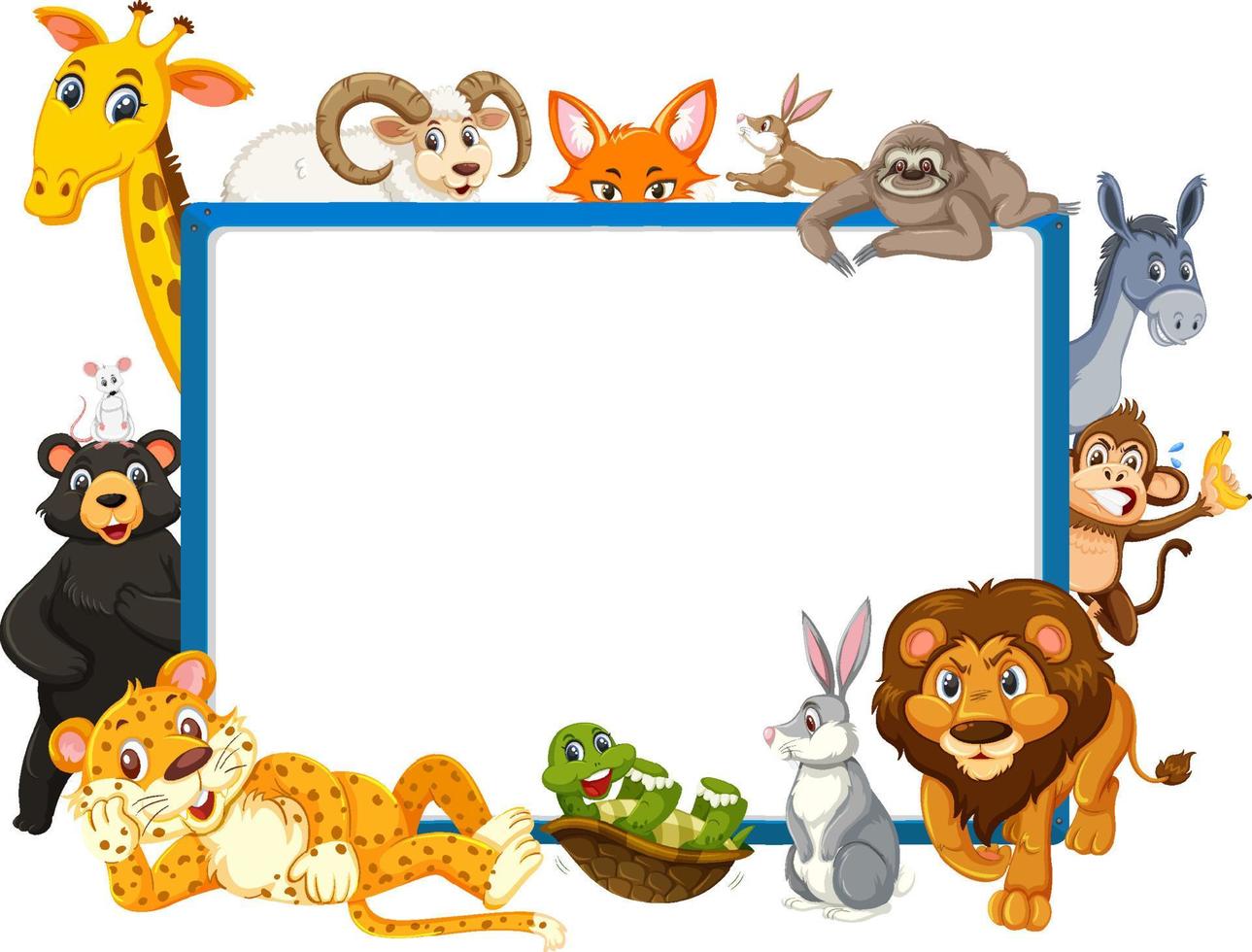 Empty banner with various wild animals vector