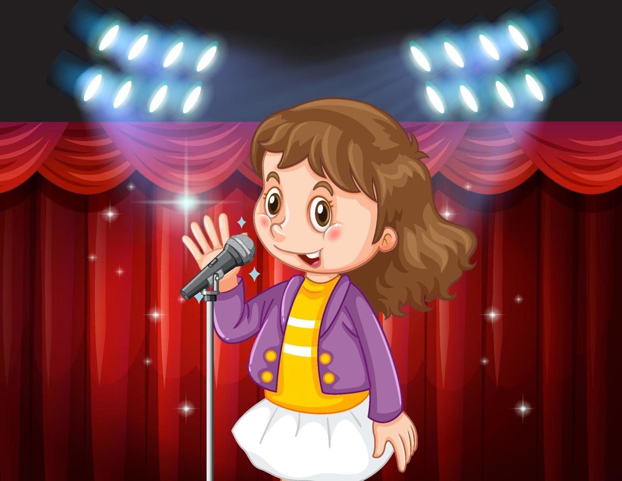 Little cute girl singing on stage vector