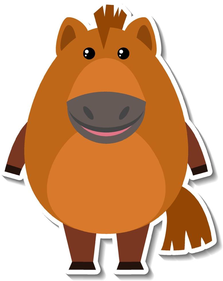 Chubby brown horse animal cartoon sticker vector