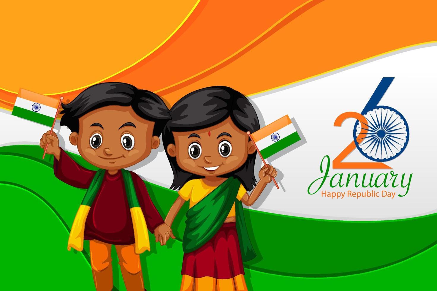 Indian Republic Day Poster with Cartoon Character 3917242 Vector ...