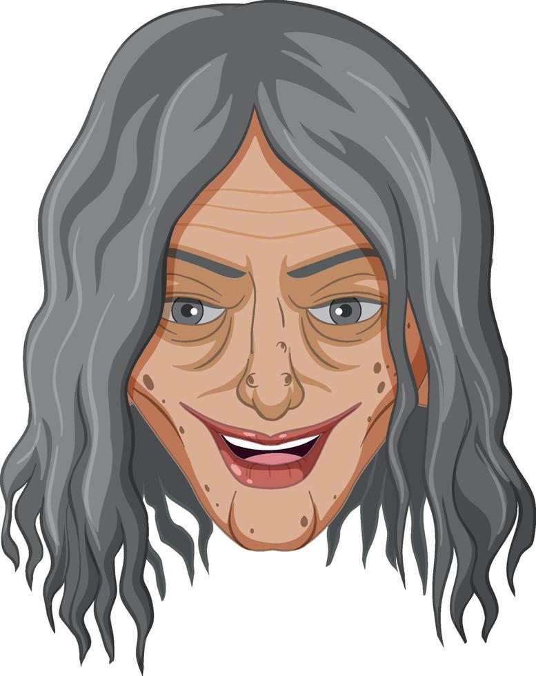 Wicked old witch face on white background vector