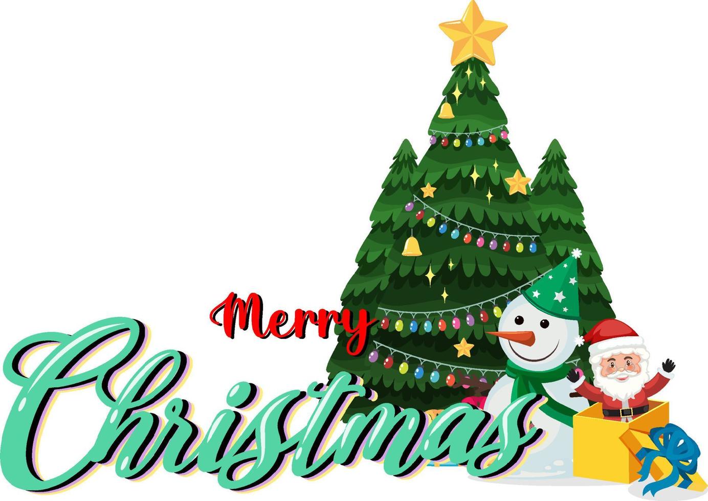 Merry Christmas lettering font design with Christmas tree vector