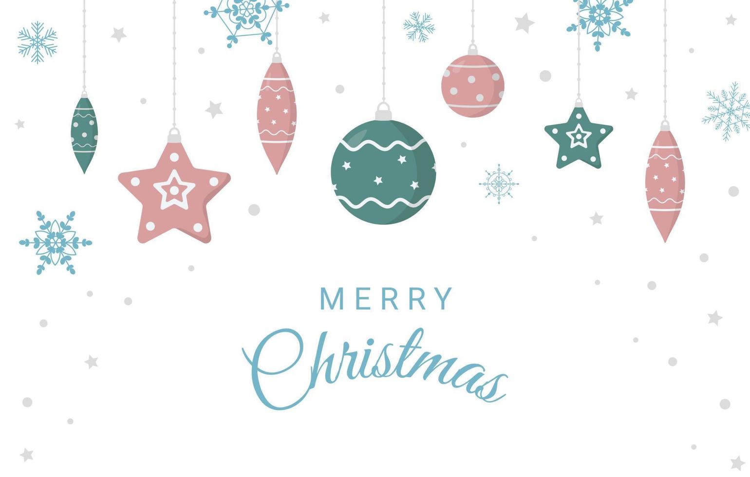 Merry Christmas greeting card vector illustration with snowflakes and ornaments. Perfect for banners or greeting cards.