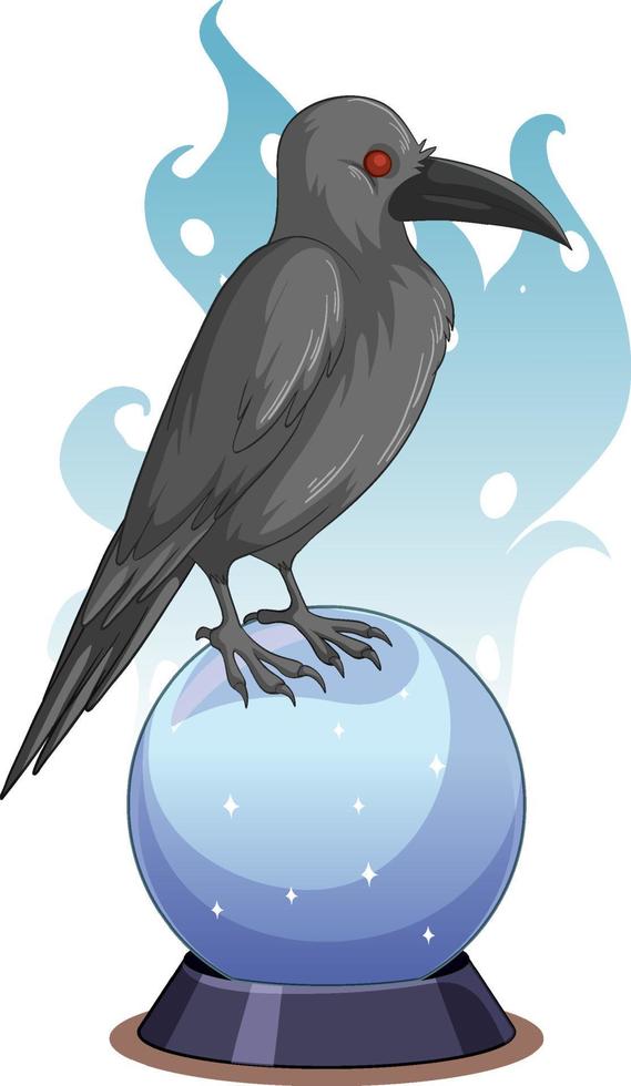 Black crow on magical glass sphere vector