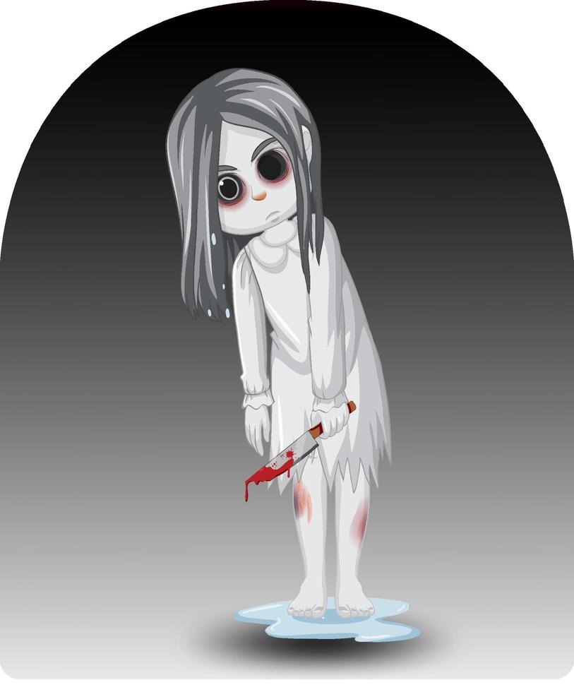 Scary little ghost girl with black eyes vector