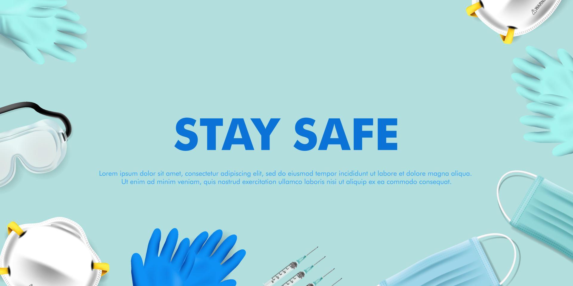 Medical kit corona virus stay safe campaign editable realistic background vector