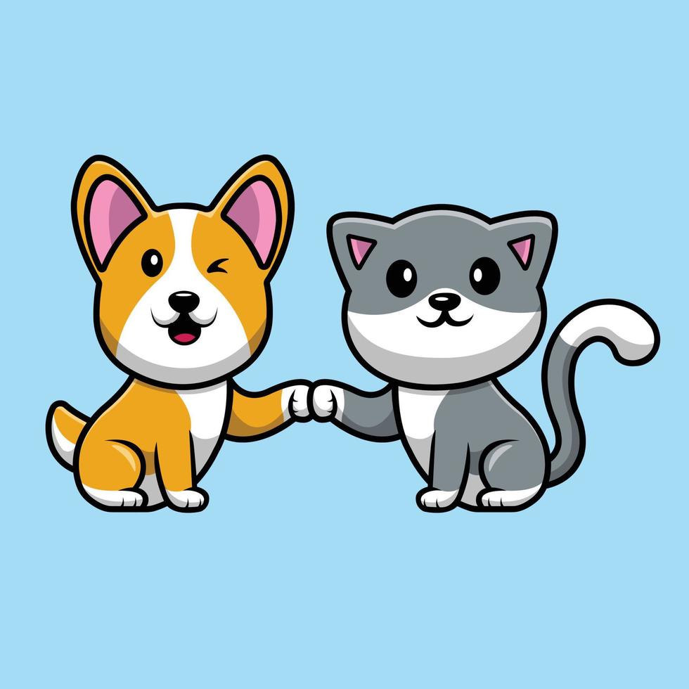 Cute Cat And Corgi Dog Illustration vector