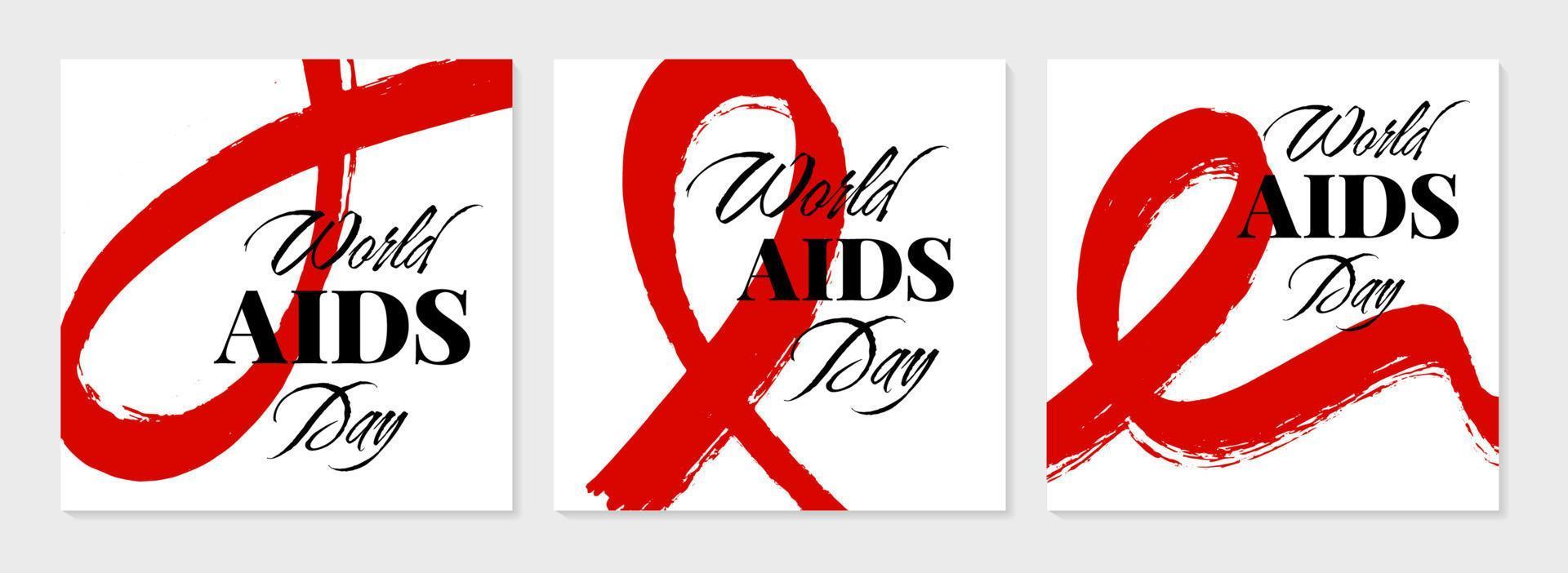 International World AIDS Day, a vector square post for social networks or a banner with a red ribbon. A set of design concepts.