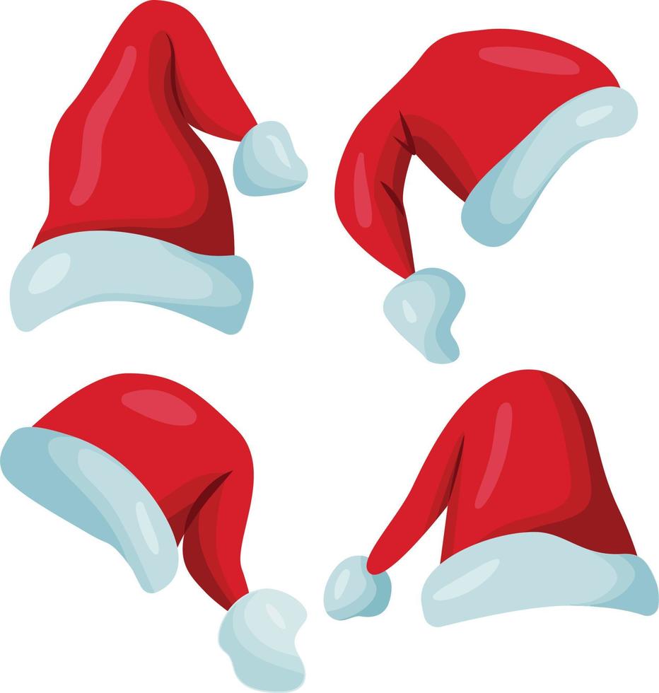 conjunto de sombreros de santa de color rojo. gorro de invierno. vector. sombreros de navidad santa claus vector