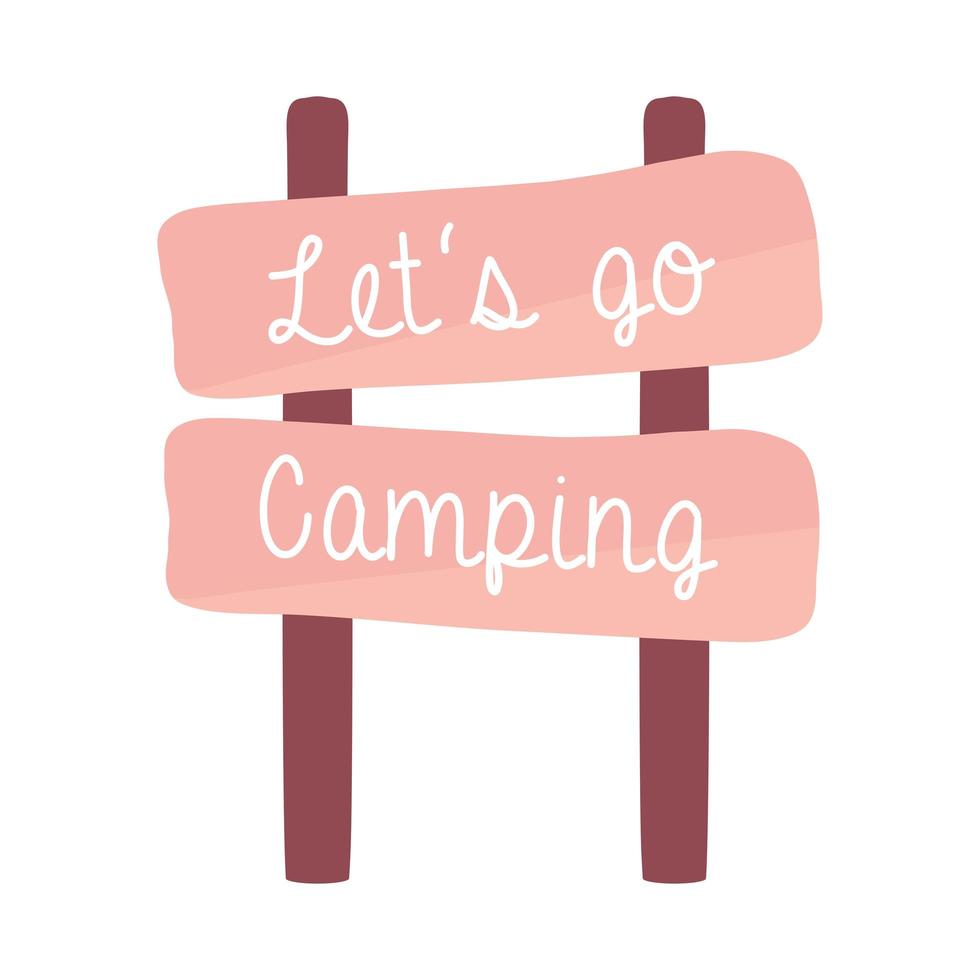lets go camping in wooden label icon vector