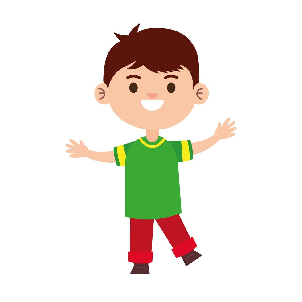 happy little young boy with green shirt character vector