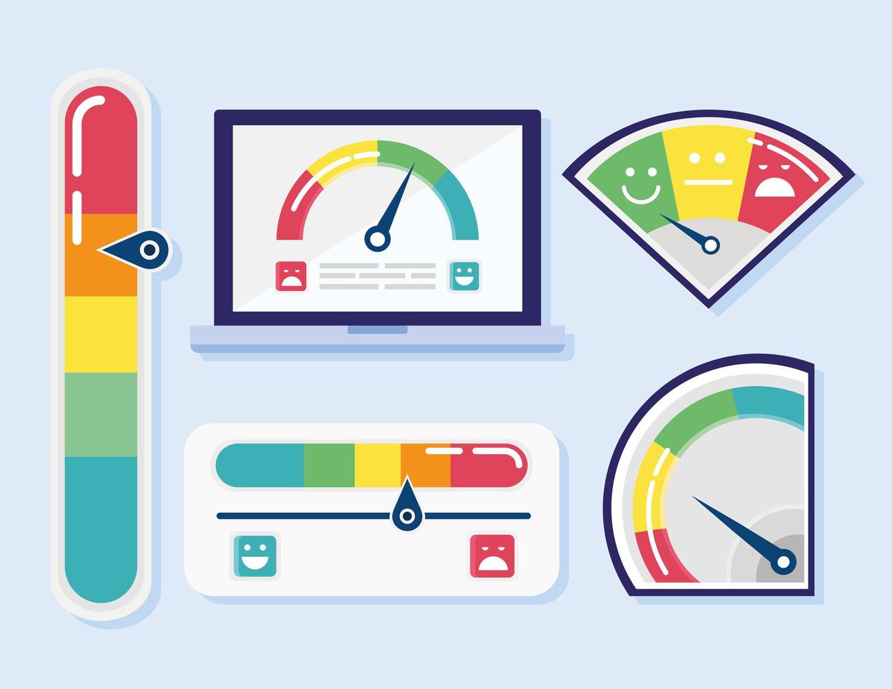 bundle of five customer satisfaction set icons and tablet vector