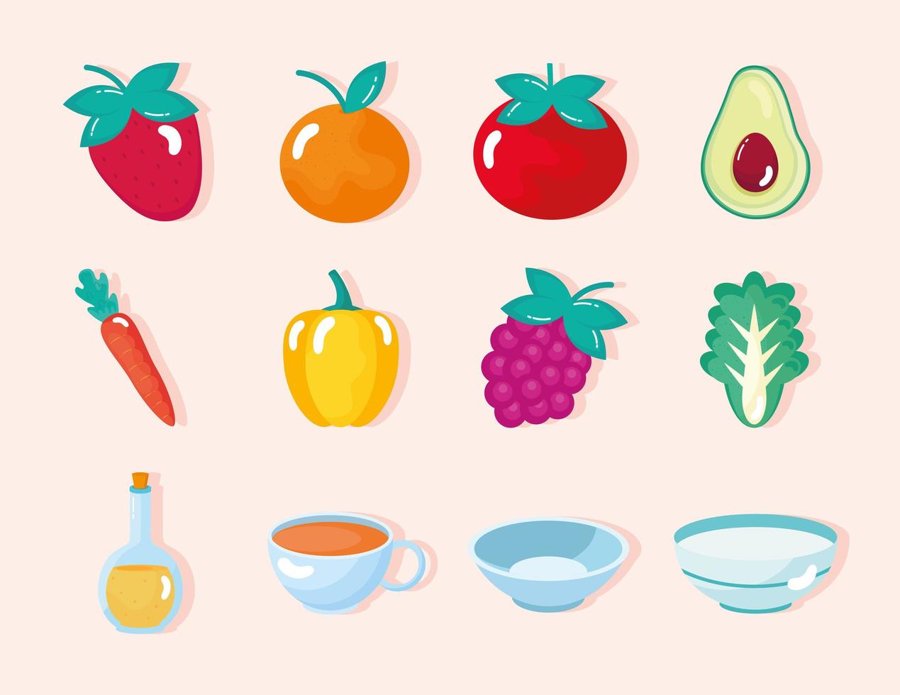 iconos de comida sana vector