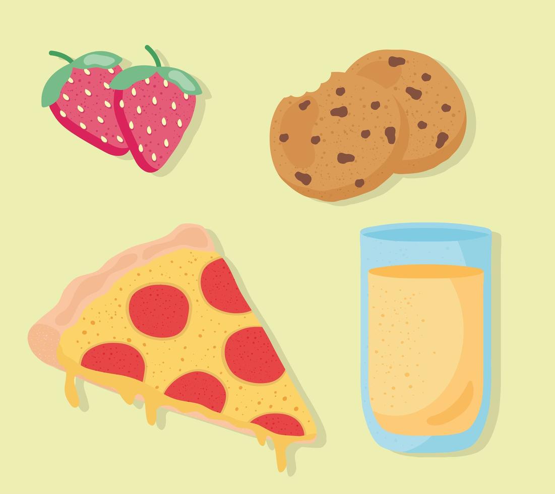 bundle of four fresh and delicious food icons vector