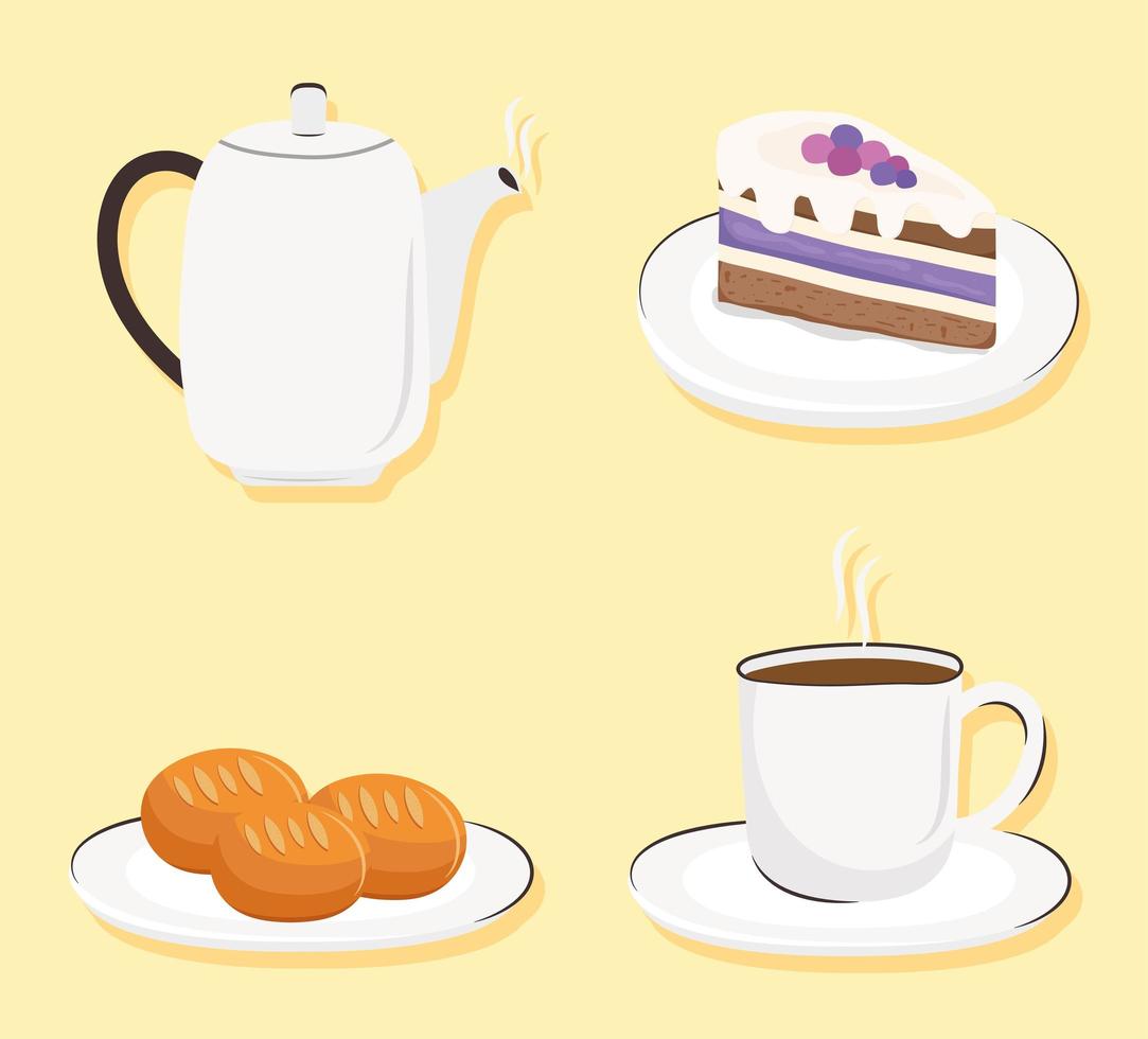 bundle of four breakfast delicious icons vector