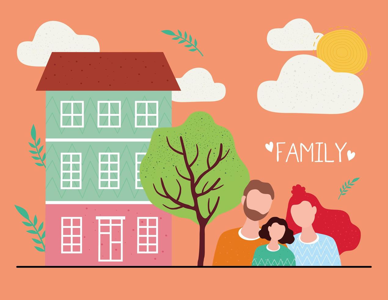 love family members characters together with house scene vector